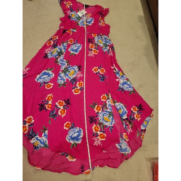 NWT Jessica Simpson Gabbie Hi-Low Midi Dress PINK FLORAL V Neck Women Large - Picture 7 of 11